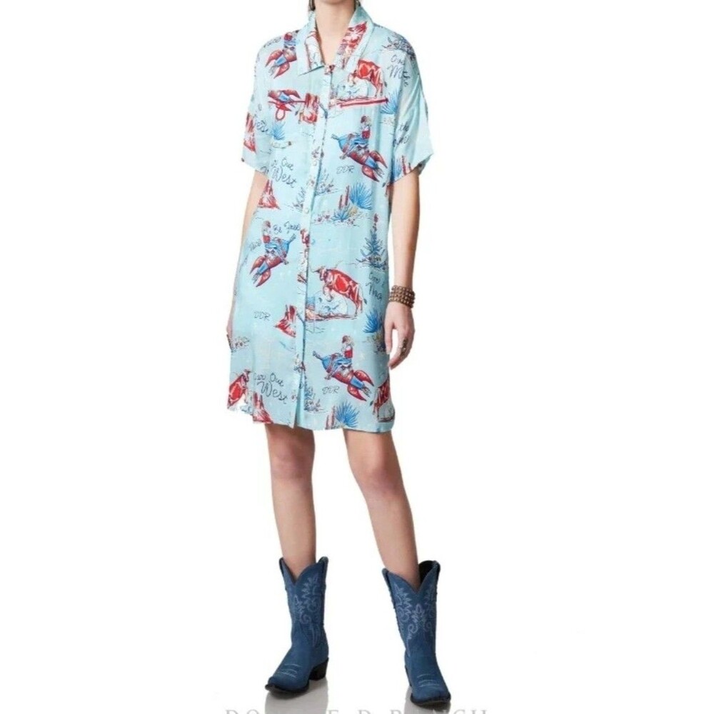 Double D Ranch Over The Moon Print Mini Shirt Dress Sz Small